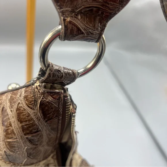 Vintage Guess  Beige & Brown Logo Hobo with Croc-Embossed Trim - Picture 15 of 16